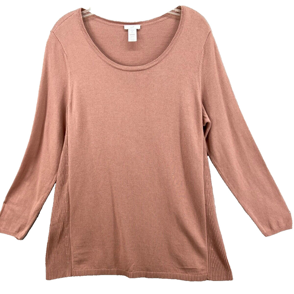 J. Jill Sweater Womens Sz MP Petite Pink Pullover Knit Side Stripes Long Sleeve
